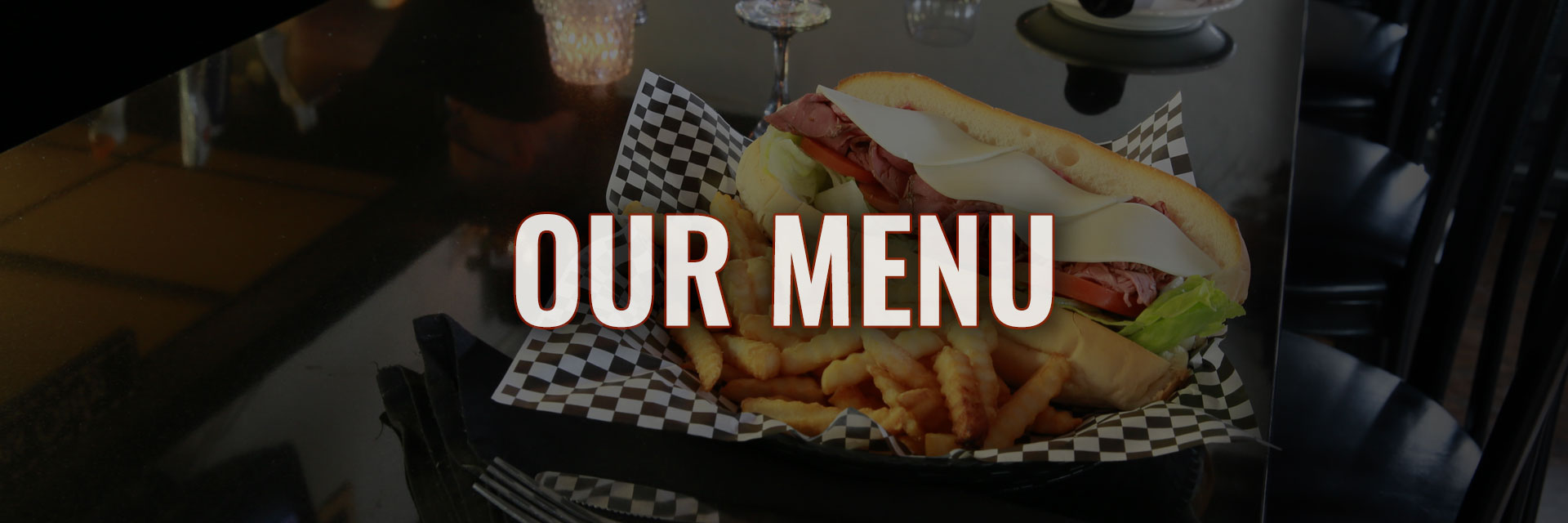 Nikolas Pizza, our menu, our menu banner, menu, pastrami grinder